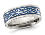 Men's Stainless Steel Blue Plated Celtic Band Ring (8.00mm)